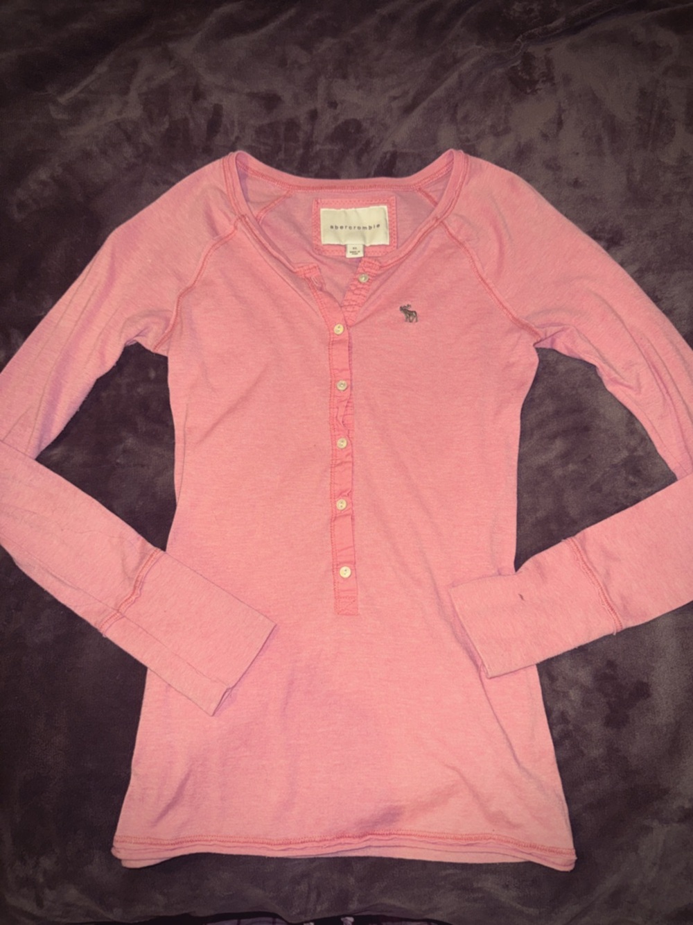 Abercrombie & Fitch Pink Long Sleeve Henley Tee